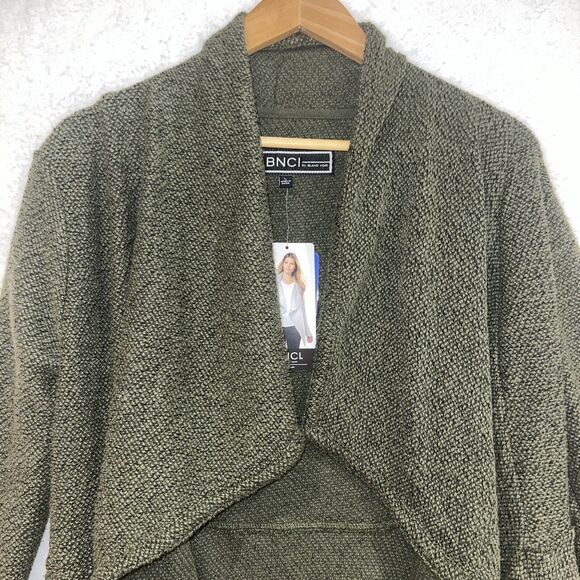 BNCI Blanc Noir Womens Open Front Waterfall Asymmetric Cardigan Green Sweater Lg - Picture 5 of 16